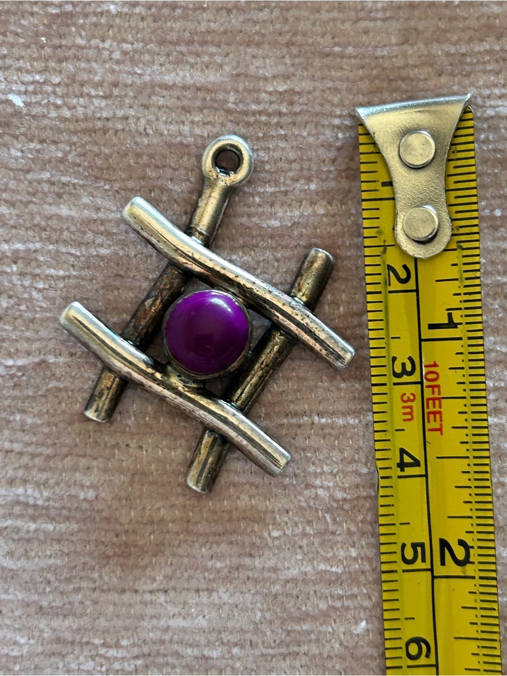 Mexico Sterling Silver 925 Vintage Modernist Purple Stone Pendant Geometric - Picture 3 of 5